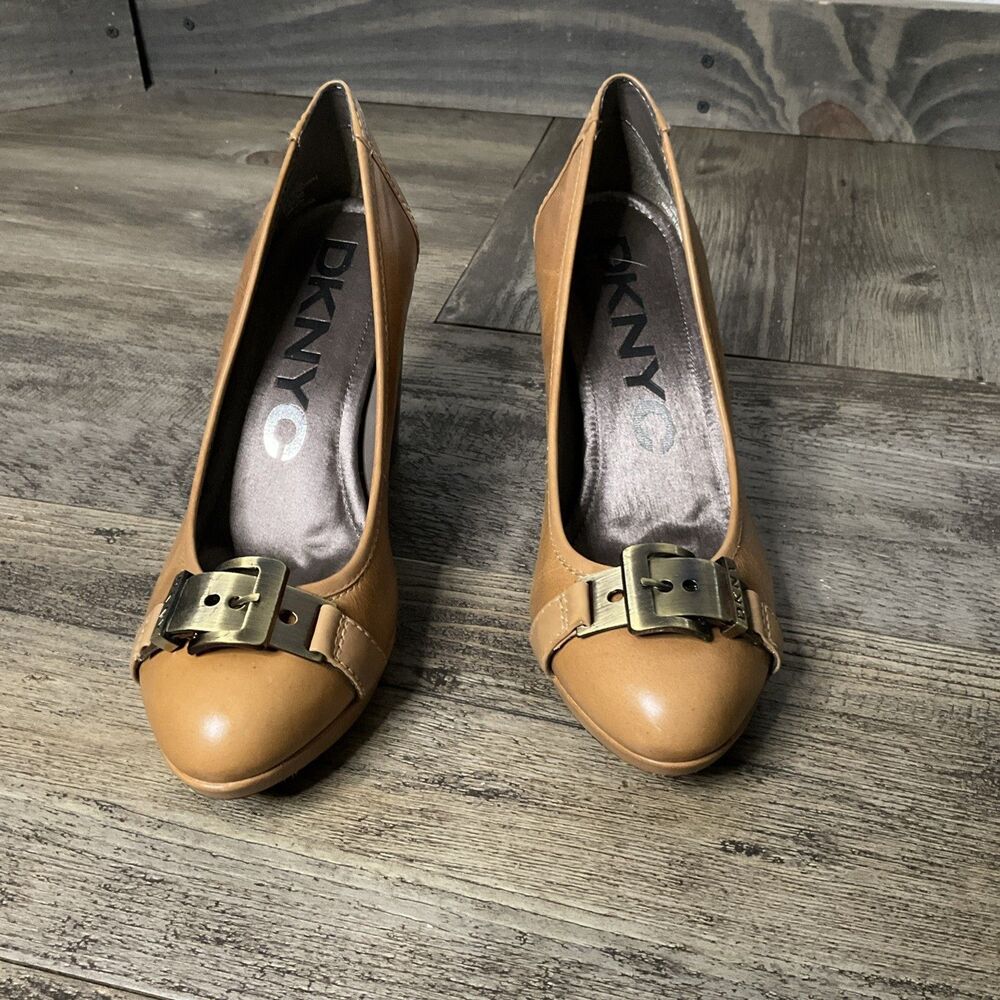DKNY Lorna Block Heel Shoes CMS-1103 Honey Brown Size 7½ (38) VGC